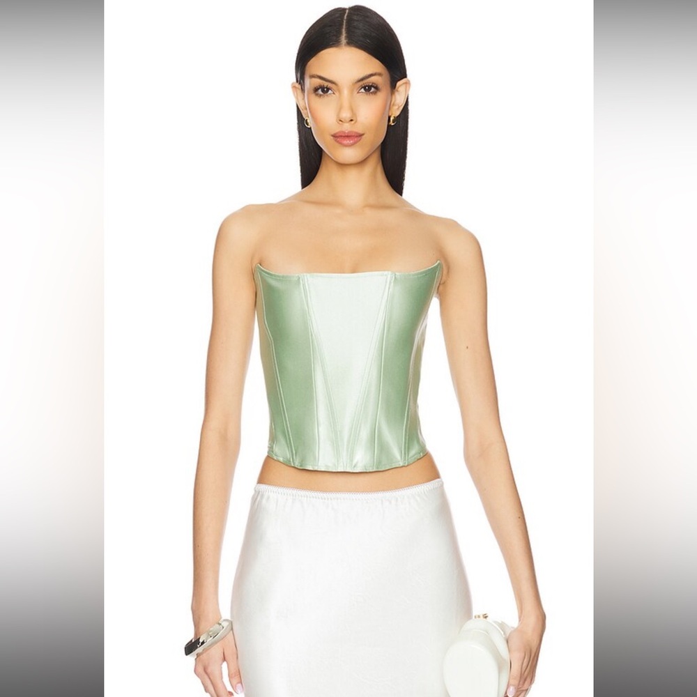 Satin Strapless Corset Top in Sage Green